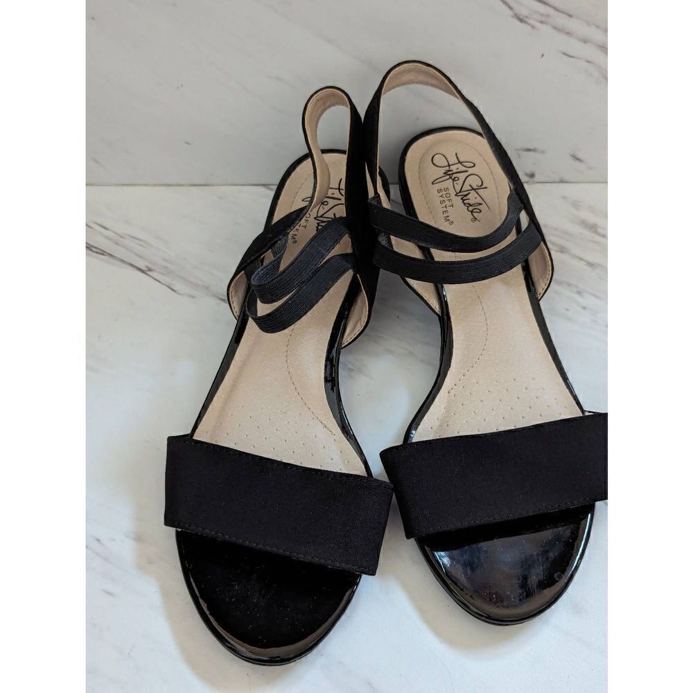 Life Stride Womens Black US 8.5M Wedge Open Toe Slip-On Yolo Sandals - Picture 6 of 7